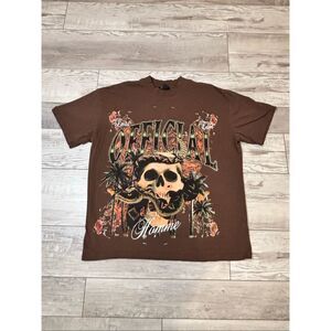 Boohoo Man Oversized Homme Skull & Snake Brown T-Shirt Size L